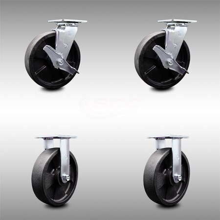 Service Caster 8 Inch SS Glass Filled Nylon Caster Set with Ball Bearings 2 Brakes 2 Rigid SCC SCC-SS30S820-GFNB-TLB-2-R-2